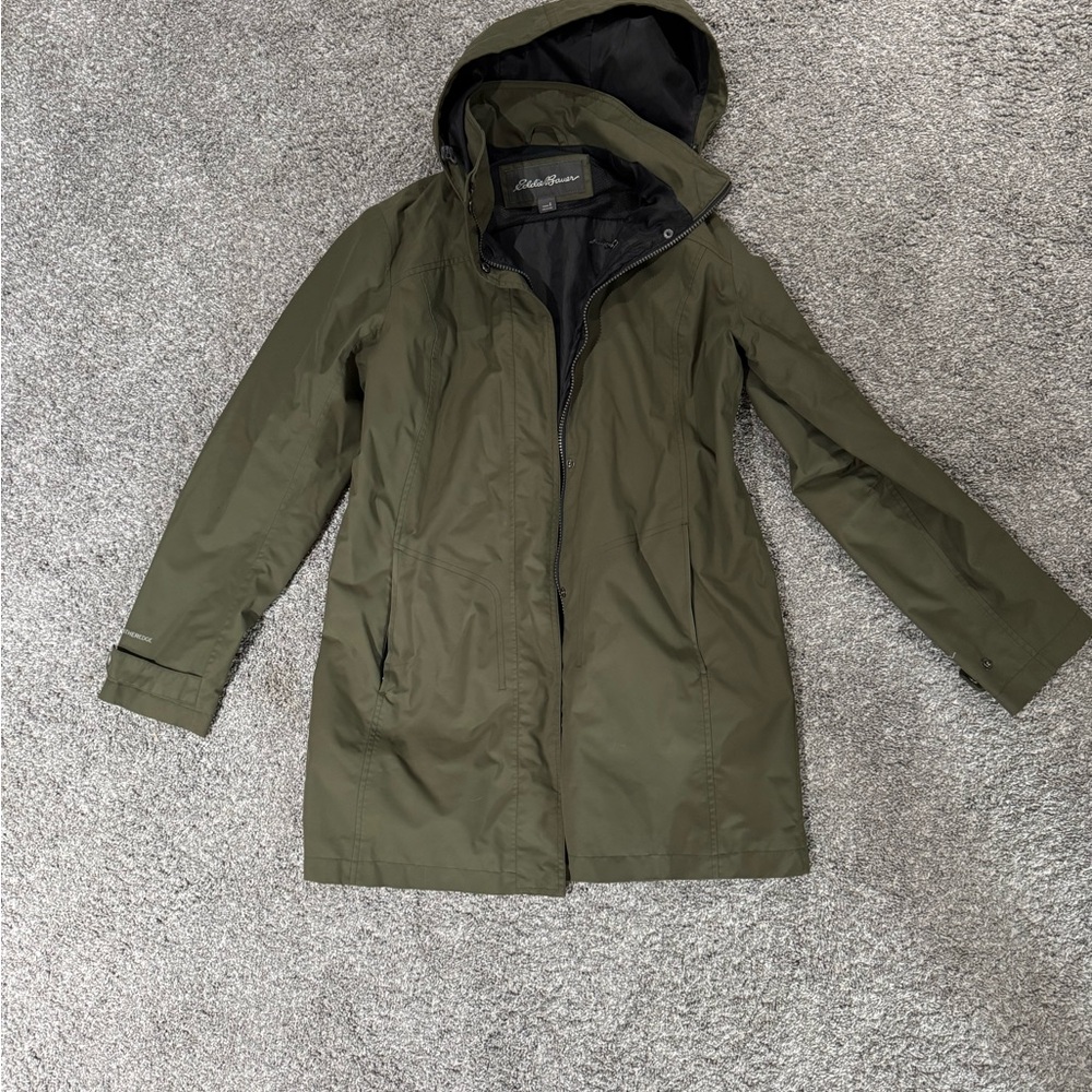 Eddie Bauer Olive Hooded Rain Jacket